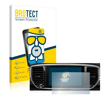 Vorderseite einer Produktverpackung mit dem Markenlogo BROTECT. Daneben ist das Gerät Kia Sportage QLPE 2020 Infotainment Syst