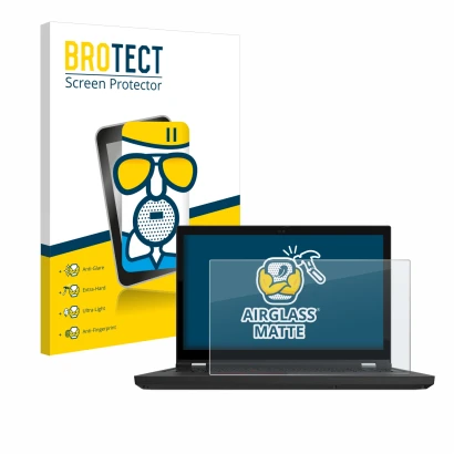 Vorderseite einer Produktverpackung mit dem Markenlogo BROTECT. Daneben ist das Gerät Lenovo ThinkPad P15 Gen 2 mit dem zugehö