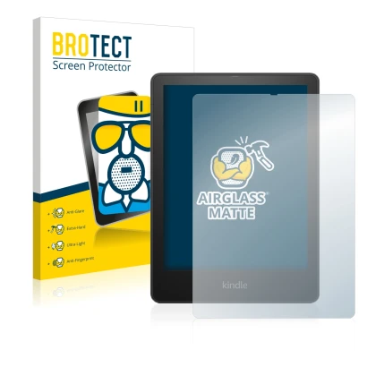 Vorderseite einer Produktverpackung mit dem Markenlogo BROTECT. Daneben ist das Gerät Amazon Kindle Paperwhite 2021 Signature 