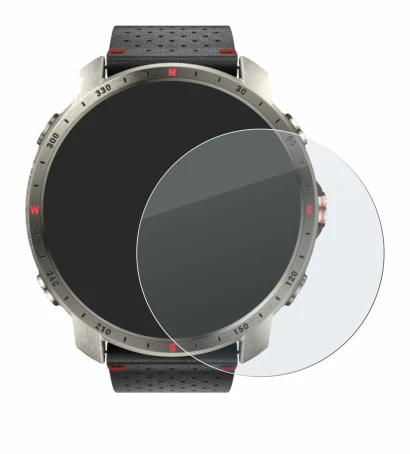 Abbildung des Geräts Polar Grit X Pro Titan mit einer Vielzahl des Displayschutzes.