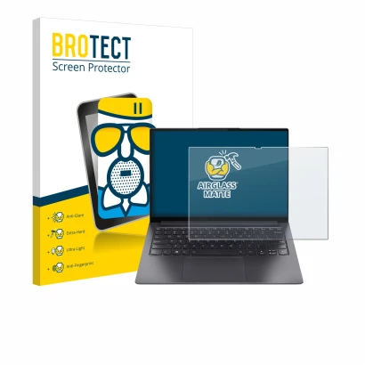 Vorderseite einer Produktverpackung mit dem Markenlogo BROTECT. Daneben ist das Gerät Lenovo Yoga Slim 7 Pro 14" mit dem zugeh