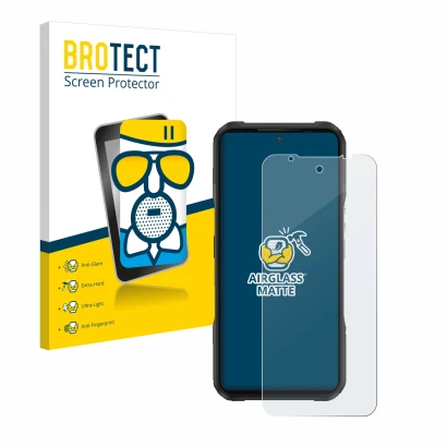 Vorderseite einer Produktverpackung mit dem Markenlogo BROTECT. Daneben ist das Gerät Doogee V20 mit dem zugehörigen Displaysc