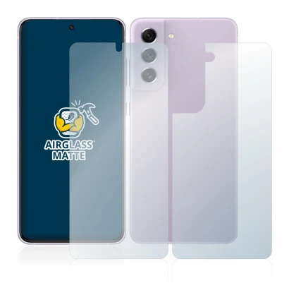 Abbildung des Geräts Samsung Galaxy S21 FE 5G (Display+Rückseite) mit einer Vielzahl des Displayschutzes.