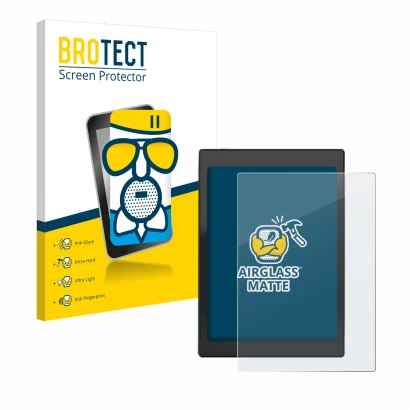 Vorderseite einer Produktverpackung mit dem Markenlogo BROTECT. Daneben ist das Gerät Boox Nova Air C mit dem zugehörigen Disp