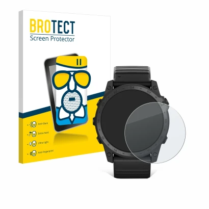 Vorderseite einer Produktverpackung mit dem Markenlogo BROTECT. Daneben ist das Gerät Garmin Tactix 7 Pro Ballistics mit dem z