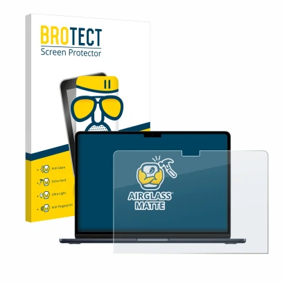 Vorderseite einer Produktverpackung mit dem Markenlogo BROTECT. Daneben ist das Gerät Apple MacBook Air 13