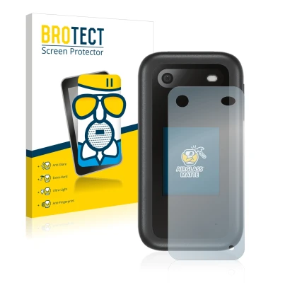 Vorderseite einer Produktverpackung mit dem Markenlogo BROTECT. Daneben ist das Gerät Nokia 2660 Flip (Rückseite) mit dem zuge