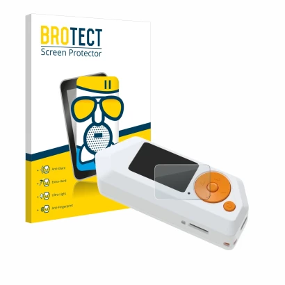 Vorderseite einer Produktverpackung mit dem Markenlogo BROTECT. Daneben ist das Gerät Flipper Zero FZ.1 mit dem zugehörigen Di