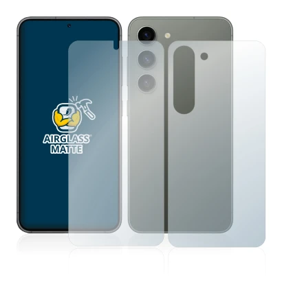 Abbildung des Geräts Samsung Galaxy S23 (Display+Rückseite) mit einer Vielzahl des Displayschutzes.