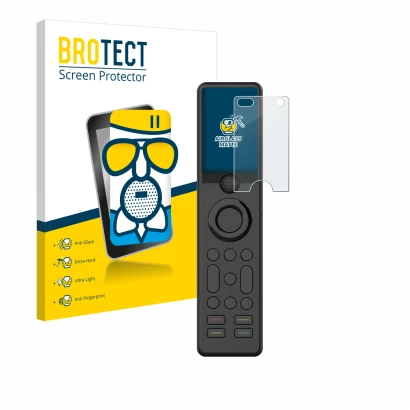 Vorderseite einer Produktverpackung mit dem Markenlogo BROTECT. Daneben ist das Gerät Sofabaton X1 mit dem zugehörigen Display