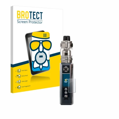 Vorderseite einer Produktverpackung mit dem Markenlogo BROTECT. Daneben ist das Gerät Voopoo Drag M100S mit dem zugehörigen Di