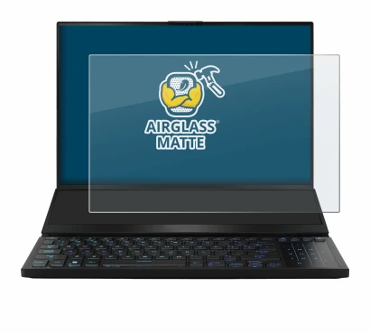 Abbildung des Geräts ASUS ROG Zephyrus Duo 16 2023 mit einer Vielzahl des Displayschutzes.