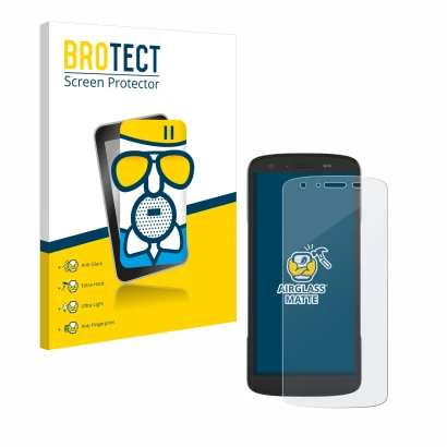 Vorderseite einer Produktverpackung mit dem Markenlogo BROTECT. Daneben ist das Gerät Zebra TC22 mit dem zugehörigen Displaysc