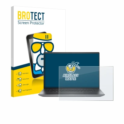 Vorderseite einer Produktverpackung mit dem Markenlogo BROTECT. Daneben ist das Gerät Dell Precision 5680 Workstation mit dem 