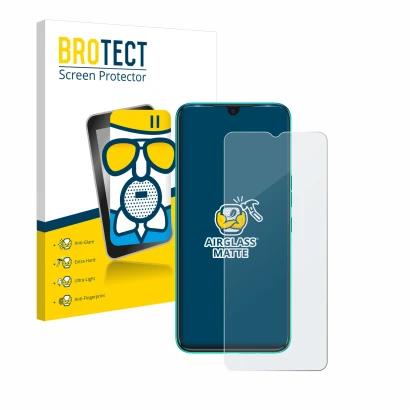 Vorderseite einer Produktverpackung mit dem Markenlogo BROTECT. Daneben ist das Gerät Tecno Spark 7 mit dem zugehörigen Displa