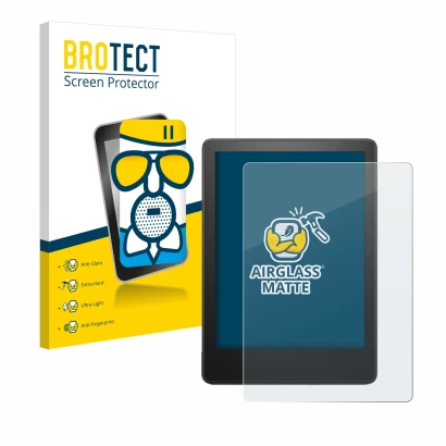Vorderseite einer Produktverpackung mit dem Markenlogo BROTECT. Daneben ist das Gerät Amazon Kindle Paperwhite 2023 (11. Gen.)