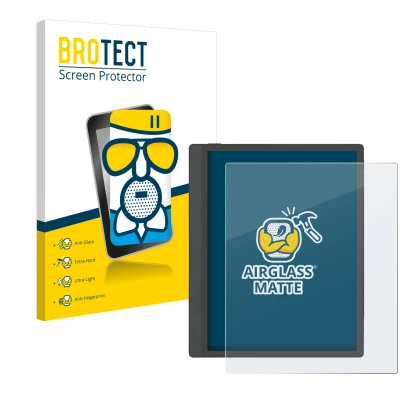 Vorderseite einer Produktverpackung mit dem Markenlogo BROTECT. Daneben ist das Gerät Boox Tab Ultra C Pro mit dem zugehörigen