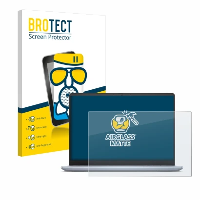 Vorderseite einer Produktverpackung mit dem Markenlogo BROTECT. Daneben ist das Gerät Dell Inspiron 14 Plus 7440 Laptop mit de