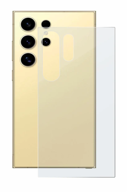 Abbildung des Geräts Samsung Galaxy S24 Ultra (Rückseite) mit einer Vielzahl des Displayschutzes.