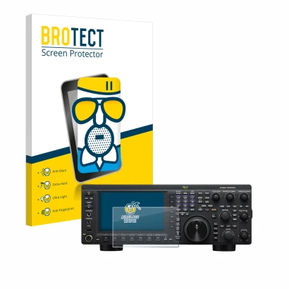 Vorderseite einer Produktverpackung mit dem Markenlogo BROTECT. Daneben ist das Gerät Kenwood TS-890S mit dem zugehörigen Disp