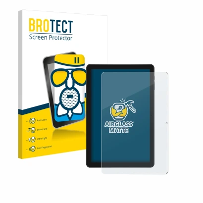 Vorderseite einer Produktverpackung mit dem Markenlogo BROTECT. Daneben ist das Gerät Doogee T10W mit dem zugehörigen Displays