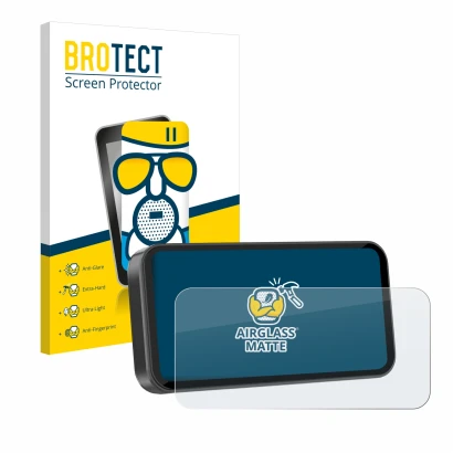 Vorderseite einer Produktverpackung mit dem Markenlogo BROTECT. Daneben ist das Gerät Carpuride W603D 6.3" mit dem zugehörigen