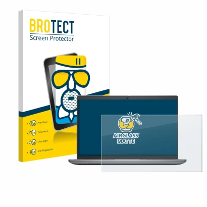 Vorderseite einer Produktverpackung mit dem Markenlogo BROTECT. Daneben ist das Gerät Dell Latitude 5450 Laptop 14