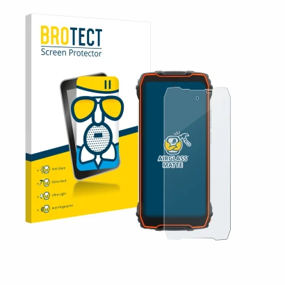 Vorderseite einer Produktverpackung mit dem Markenlogo BROTECT. Daneben ist das Gerät Blackview Oscal Pilot 1 mit dem zugehöri