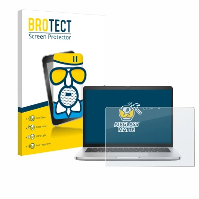 Vorderseite einer Produktverpackung mit dem Markenlogo BROTECT. Daneben ist das Gerät Dell Pro 14 Plus 2-in-1 PB14250 mit dem