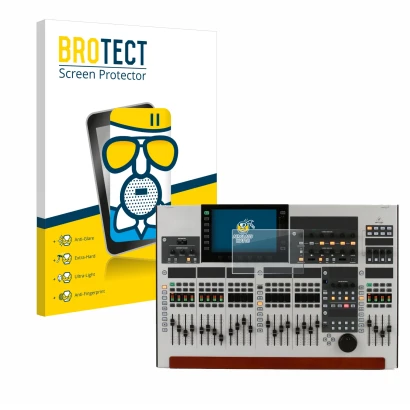 Vorderseite einer Produktverpackung mit dem Markenlogo BROTECT. Daneben ist das Gerät Behringer Wing mit dem zugehörigen Displ