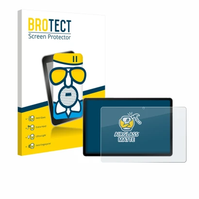 Vorderseite einer Produktverpackung mit dem Markenlogo BROTECT. Daneben ist das Gerät Samsung Galaxy Tab S10 FE WiFi mit dem z