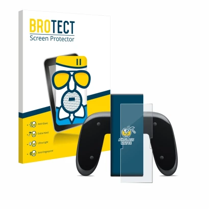 Vorderseite einer Produktverpackung mit dem Markenlogo BROTECT. Daneben ist das Gerät Nintendo Switch 2 Joy-Con 2-Holder mit d