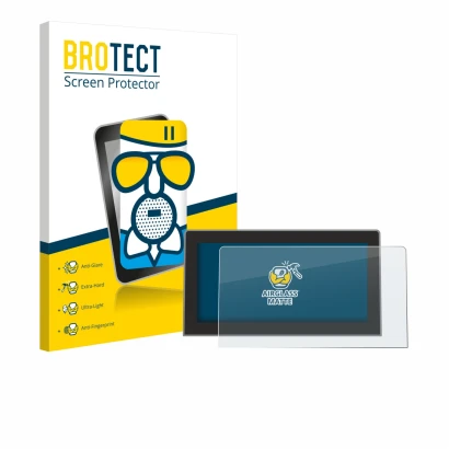 Vorderseite einer Produktverpackung mit dem Markenlogo BROTECT. Daneben ist das Gerät Volkswagen Golf MK8.5 12.9" mit dem zuge