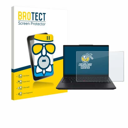 Vorderseite einer Produktverpackung mit dem Markenlogo BROTECT. Daneben ist das Gerät Lenovo ThinkPad L14 Gen 6 mit dem zugehö