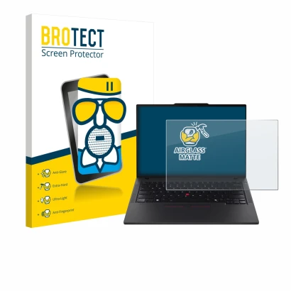 Vorderseite einer Produktverpackung mit dem Markenlogo BROTECT. Daneben ist das Gerät Lenovo ThinkPad T14 Gen 6 mit dem zugehö