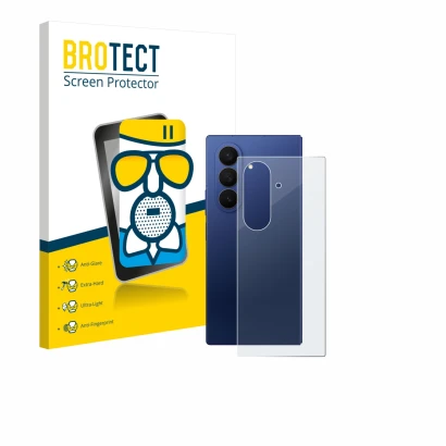 Vorderseite einer Produktverpackung mit dem Markenlogo BROTECT. Daneben ist das Gerät Samsung Galaxy Z Fold 7 (Rückseite) mit 