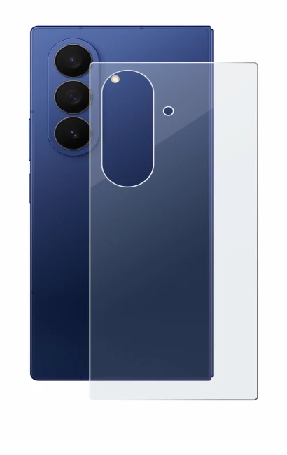 Abbildung des Geräts Samsung Galaxy Z Fold 7 (Rückseite) mit einer Vielzahl des Displayschutzes.
