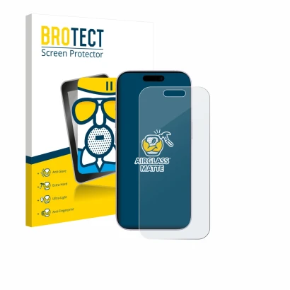 Vorderseite einer Produktverpackung mit dem Markenlogo BROTECT. Daneben ist das Gerät Apple iPhone 17 mit dem zugehörigen Disp