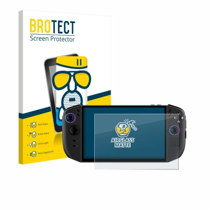 Vorderseite einer Produktverpackung mit dem Markenlogo BROTECT. Daneben ist das Gerät Lenovo Legion Go Gen 2 mit dem zugehörig