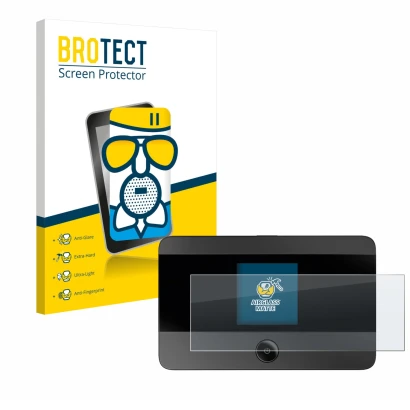 Vorderseite einer Produktverpackung mit dem Markenlogo BROTECT. Daneben ist das Gerät TP-Link M7350 mit dem zugehörigen Displa