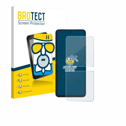 Vorderseite einer Produktverpackung mit dem Markenlogo BROTECT. Daneben ist das Gerät Honor Magic V Flip 2 mit dem zugehörigen