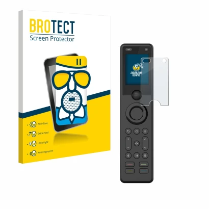 Vorderseite einer Produktverpackung mit dem Markenlogo BROTECT. Daneben ist das Gerät Sofabaton X1S mit dem zugehörigen Displa