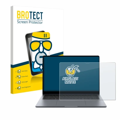 Vorderseite einer Produktverpackung mit dem Markenlogo BROTECT. Daneben ist das Gerät Samsung Galaxy Book6 Ultra 16" mit dem z