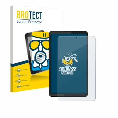 Vorderseite einer Produktverpackung mit dem Markenlogo BROTECT. Daneben ist das Gerät Lenovo Tab K9 mit dem zugehörigen Displa