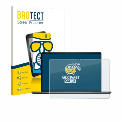 Vorderseite einer Produktverpackung mit dem Markenlogo BROTECT. Daneben ist das Gerät Dell XPS 16 DA16260 mit dem zugehörigen 