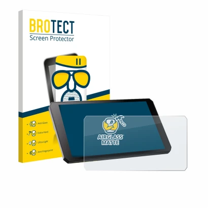 Vorderseite einer Produktverpackung mit dem Markenlogo BROTECT. Daneben ist das Gerät RiderNav R7M mit dem zugehörigen Display