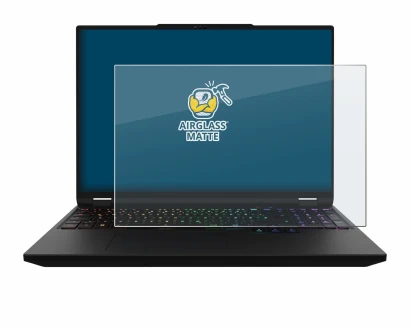 Abbildung des Geräts XMG Apex 16 Max mit einer Vielzahl des Displayschutzes.