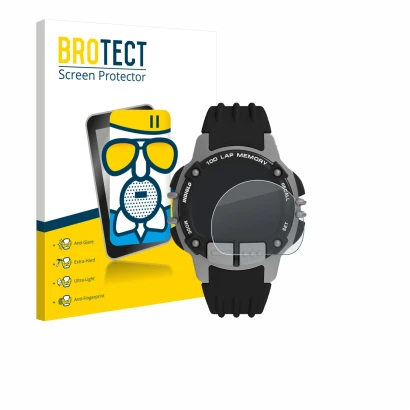 Vorderseite einer Produktverpackung mit dem Markenlogo BROTECT. Daneben ist das Gerät Timex Ironman TW5M63200 mit dem zugehöri