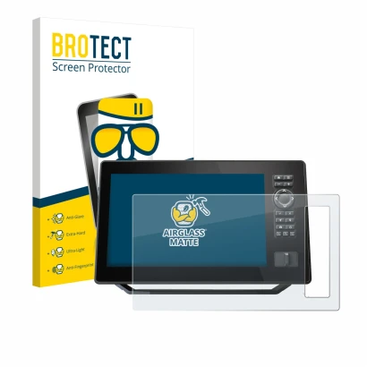 Vorderseite einer Produktverpackung mit dem Markenlogo BROTECT. Daneben ist das Gerät Humminbird Xplore 9 mit dem zugehörigen