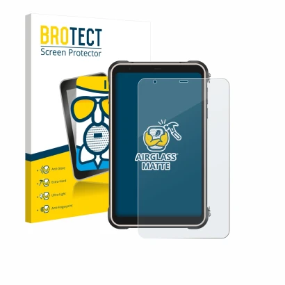 Vorderseite einer Produktverpackung mit dem Markenlogo BROTECT. Daneben ist das Gerät Ulefone RugKing Pad Pro mit dem zugehöri